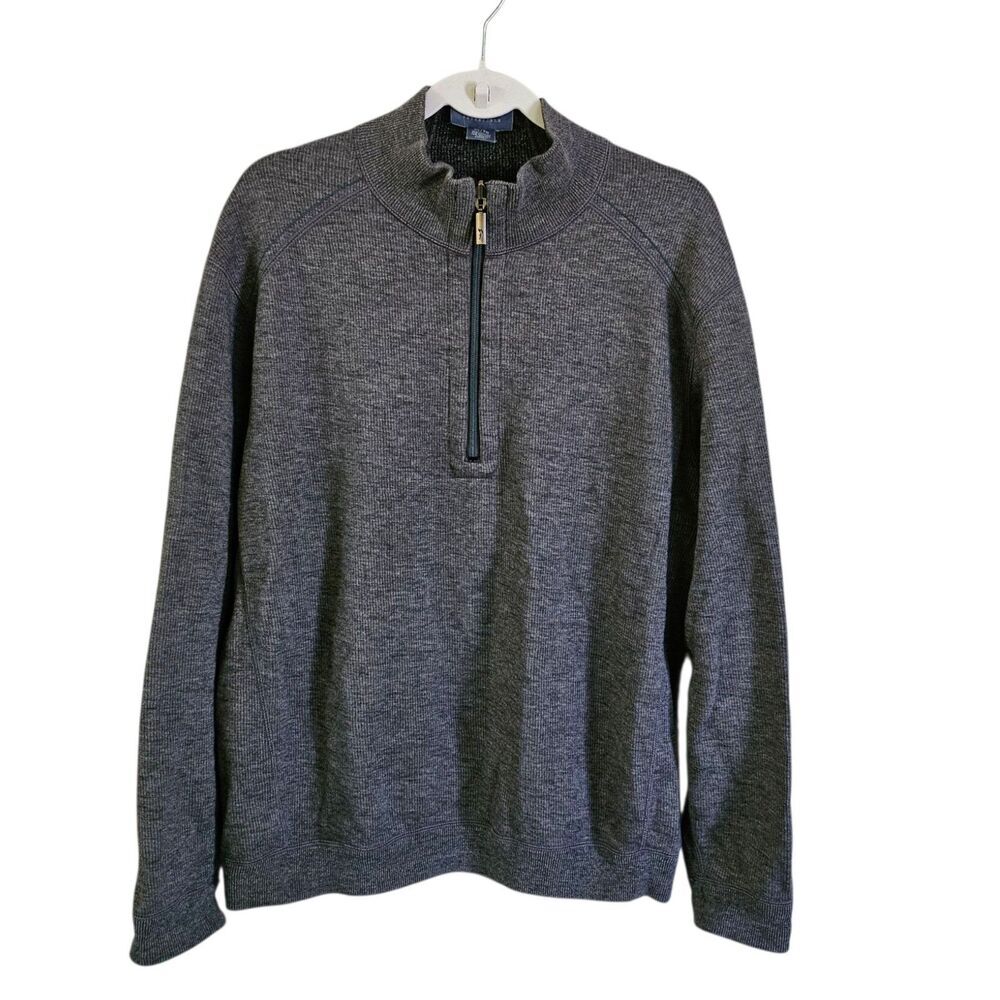 Tommy Bahama Sweater Mens XL Gray Reversible Sweatshirt Quarter Zip Pullover